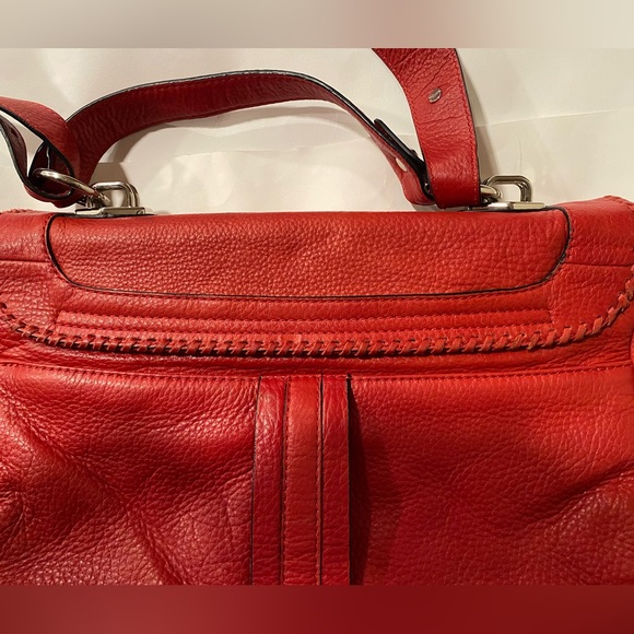 Leather Bag ORYANY Red Pebble Leather Satchel Bag Adj Strap Metal Hardware - Picture 6 of 16